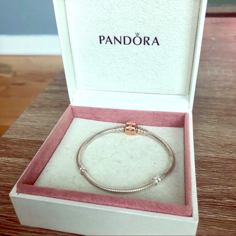 Pandora Silver bracelet with rose gold clasp